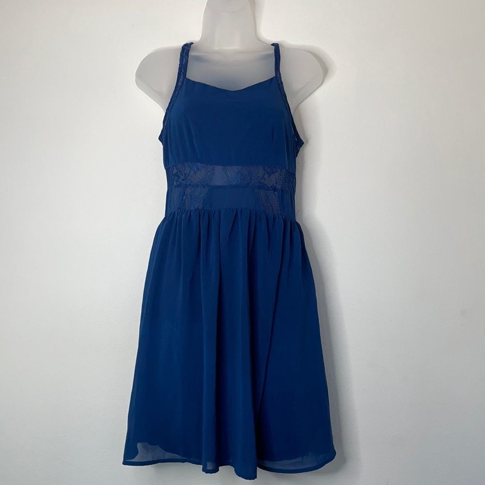 Navy Peek a Boo Lace Slip Dress